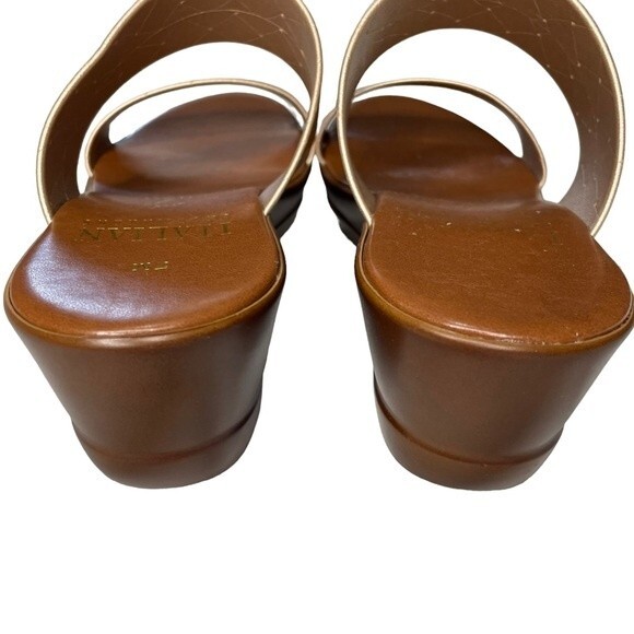Italian Shoemakers Tan and Gold Slides Sandals 2 inch Heels, size 7M - Picture 3 of 12
